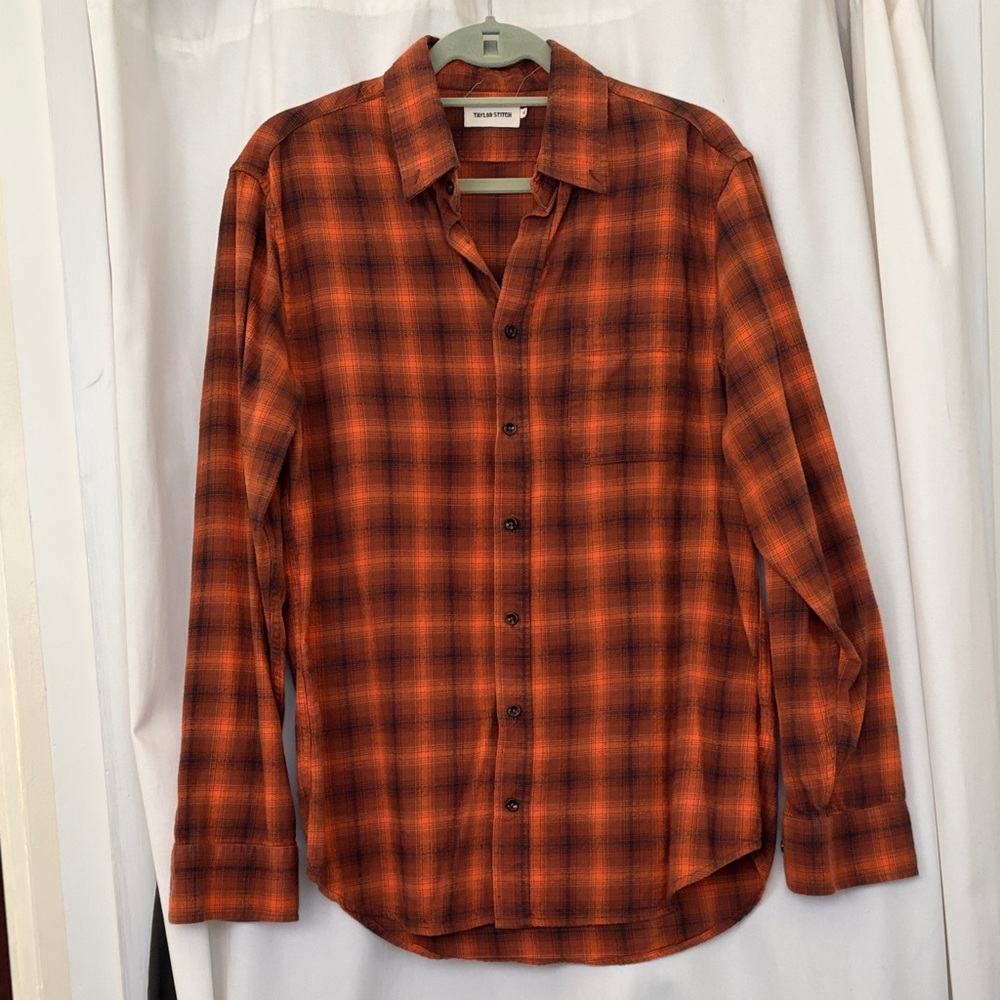 Taylor Stitch Orange and Black Plaid Long-Sleeve Button-Down Shirt